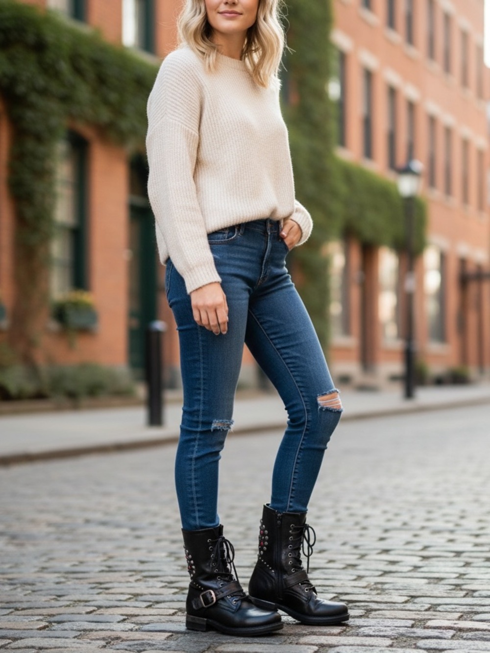 A.S.98 Austin Black Leather Studded Lace-Up Heeled Boots with Red Accents